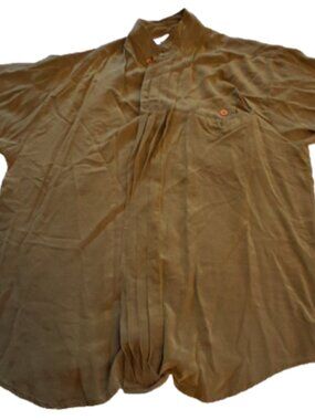 P.R.O.N.T.I. Men's Size M Green Short Sleeve Button Down 100% Silk Dress Shirt